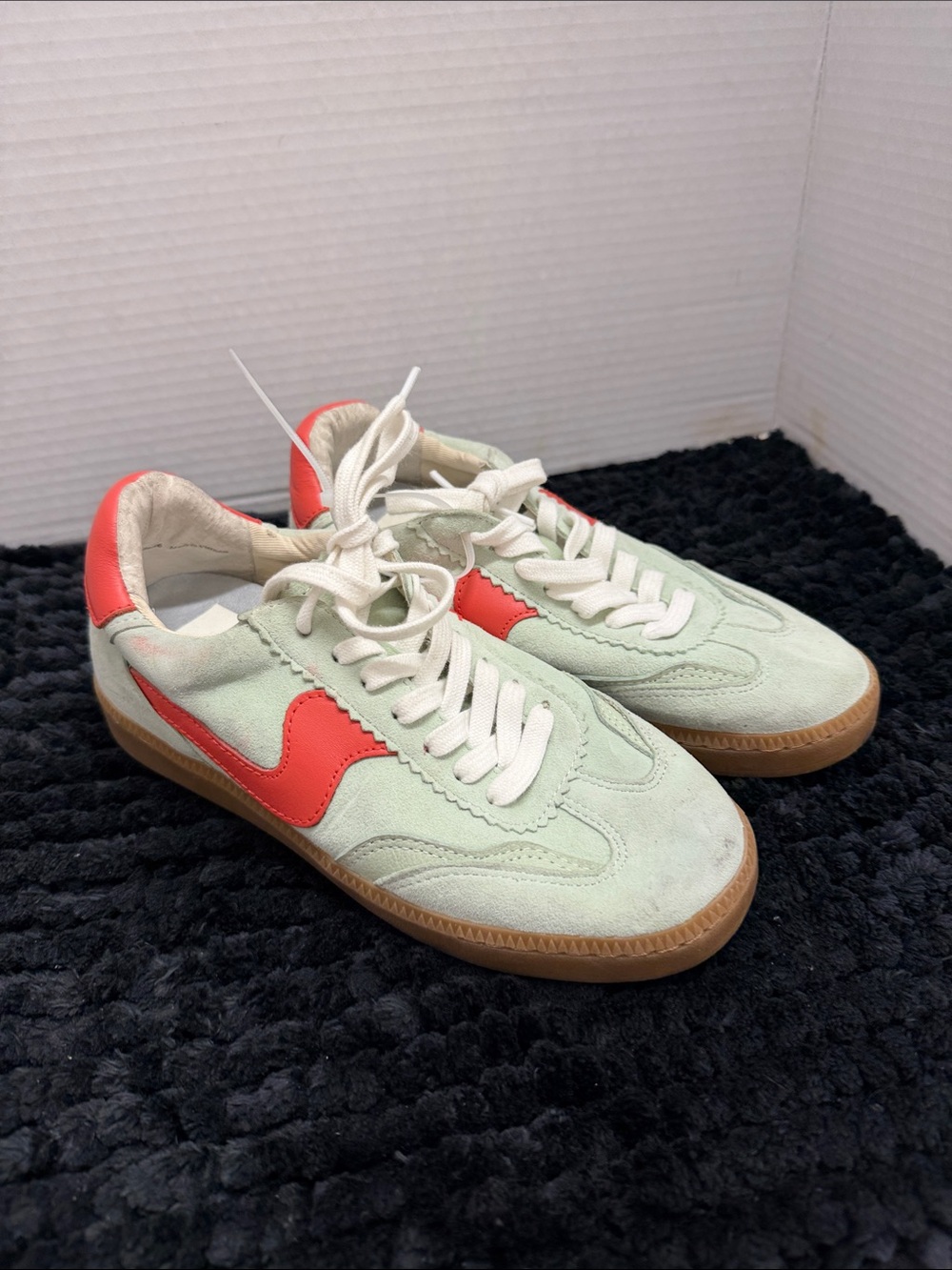 Dolce Vita Mint Green Suede Sneakers with Coral Heel